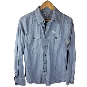 Sailor Jerry Striped Button Down‎ Shirt Women's Long Sleeve Cotton Blue Size SM